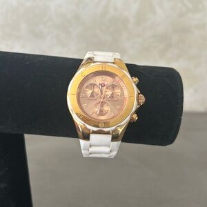 MICHELE TAHITIAN JELLY BEAN ROSE GOLD,WHITE SILICONE BAND WATCH